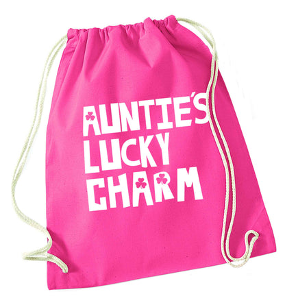 Auntie's lucky charm pink drawstring bag