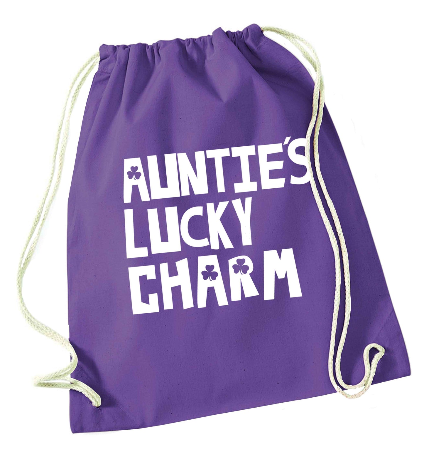 Auntie's lucky charm purple drawstring bag