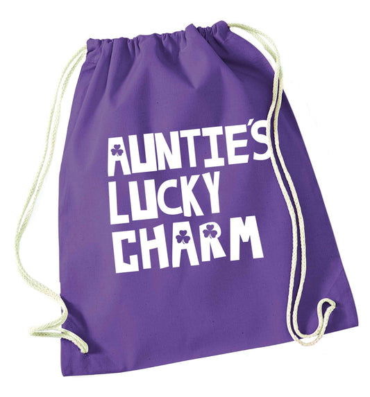 Auntie's lucky charm purple drawstring bag