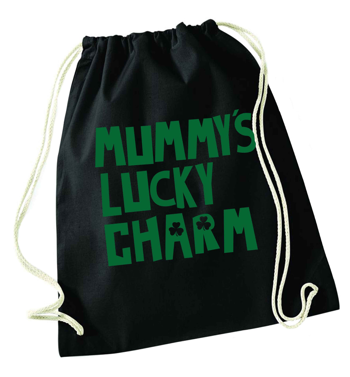 Mummy's lucky charm black drawstring bag