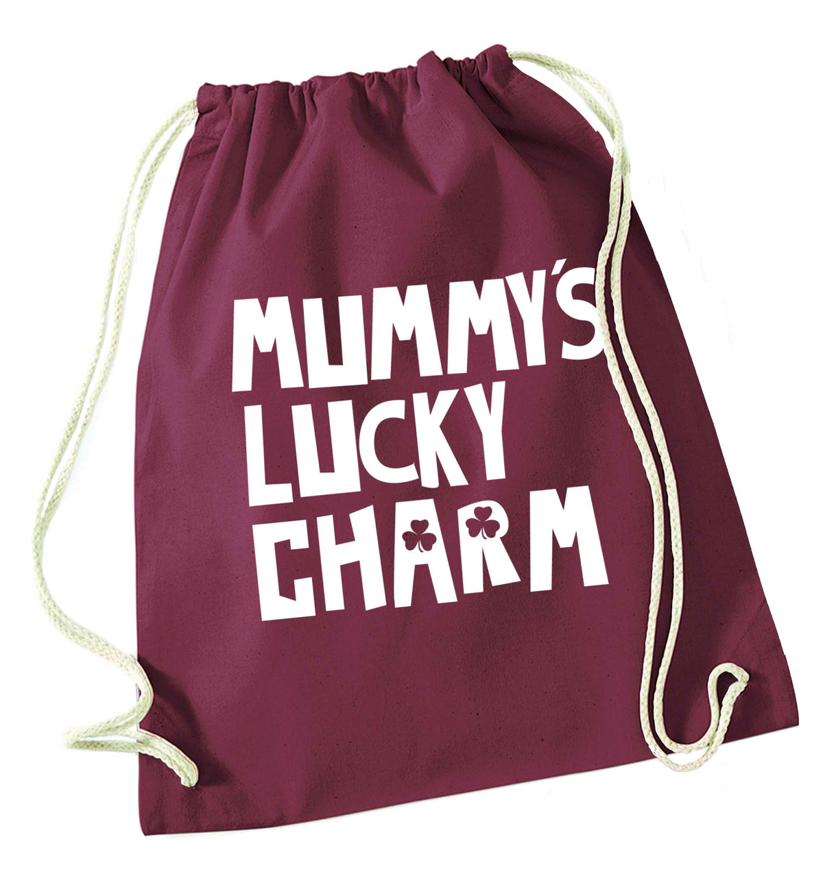 Mummy's lucky charm maroon drawstring bag