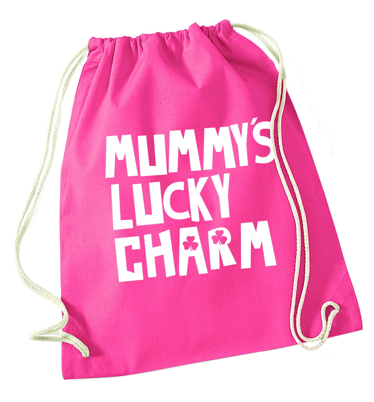 Mummy's lucky charm pink drawstring bag