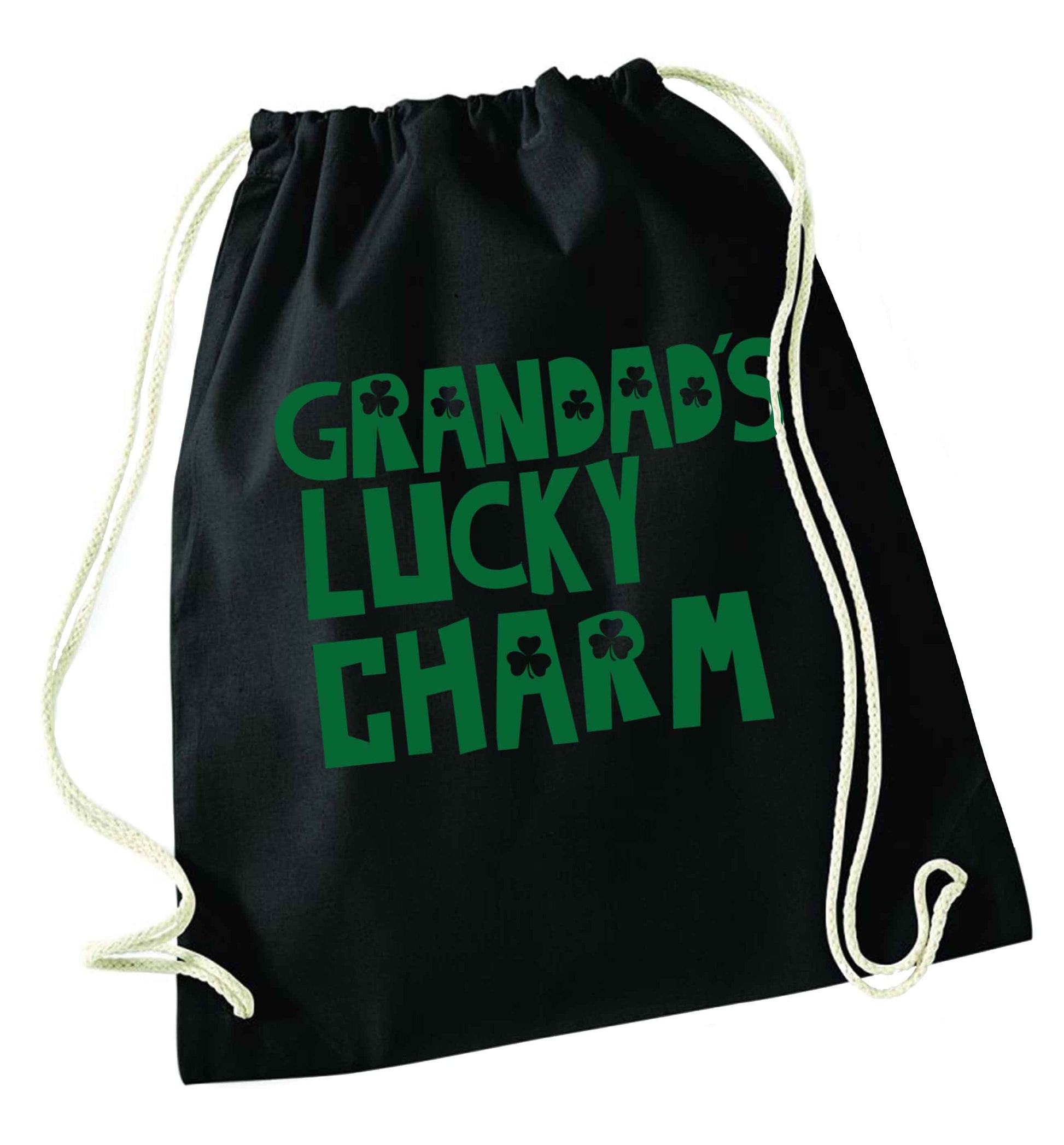 Grandad's lucky charm  black drawstring bag