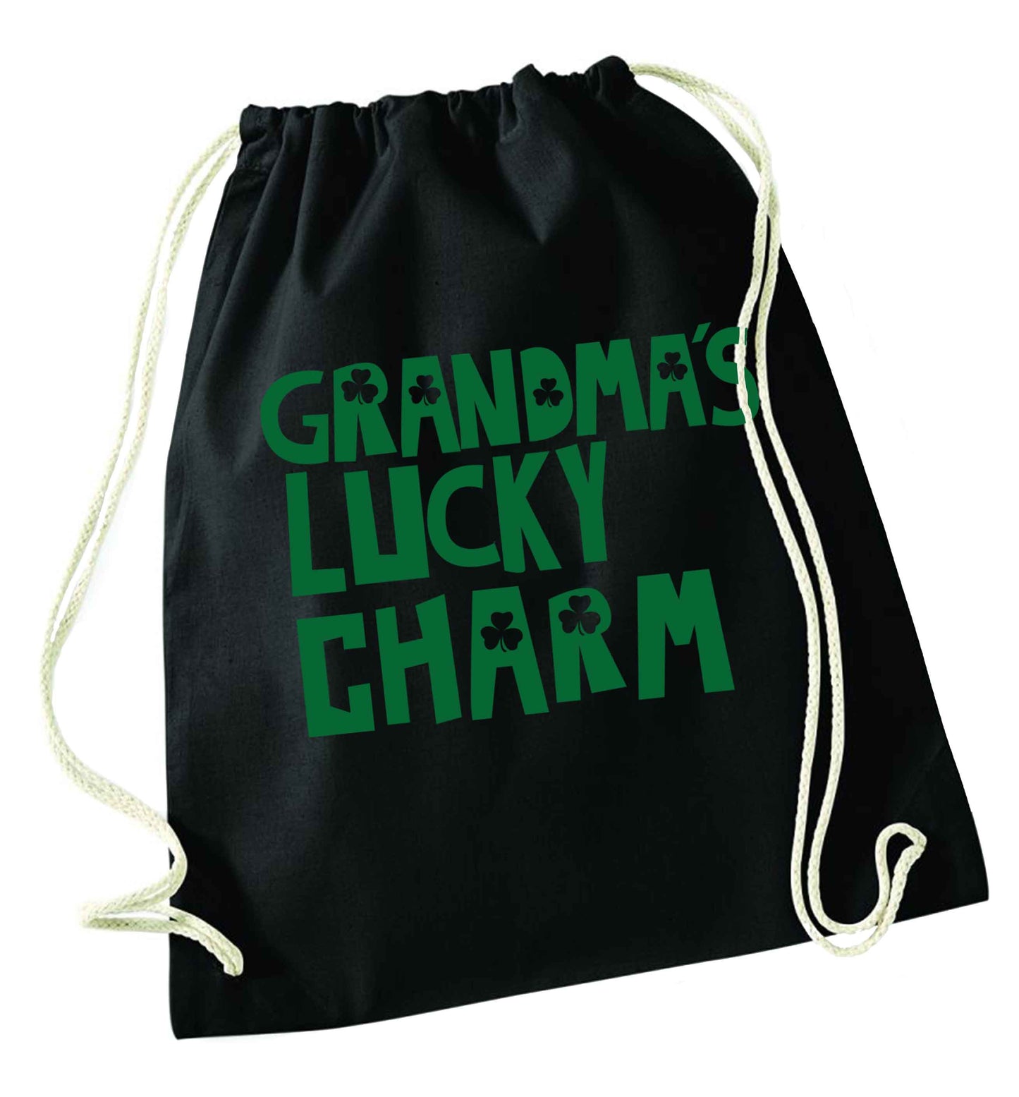 Grandma's lucky charm black drawstring bag