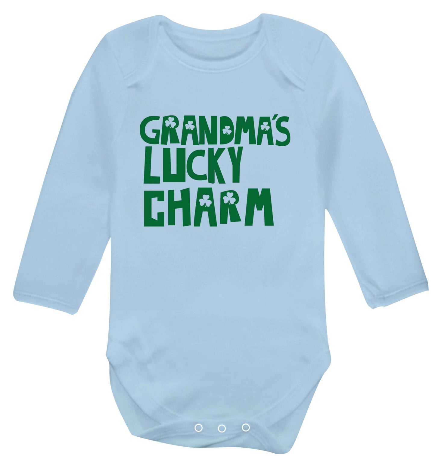 Grandma's lucky charm baby vest long sleeved pale blue 6-12 months