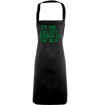 I'm the luckiest charm in the box adults black apron