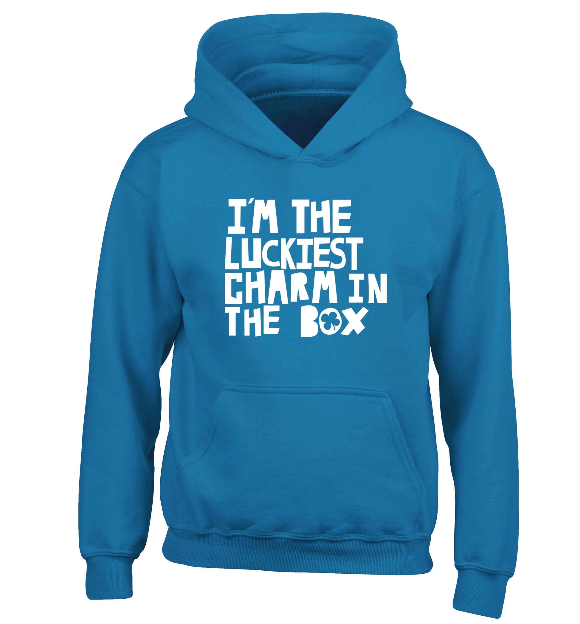 I'm the luckiest charm in the box children's blue hoodie 12-13 Years
