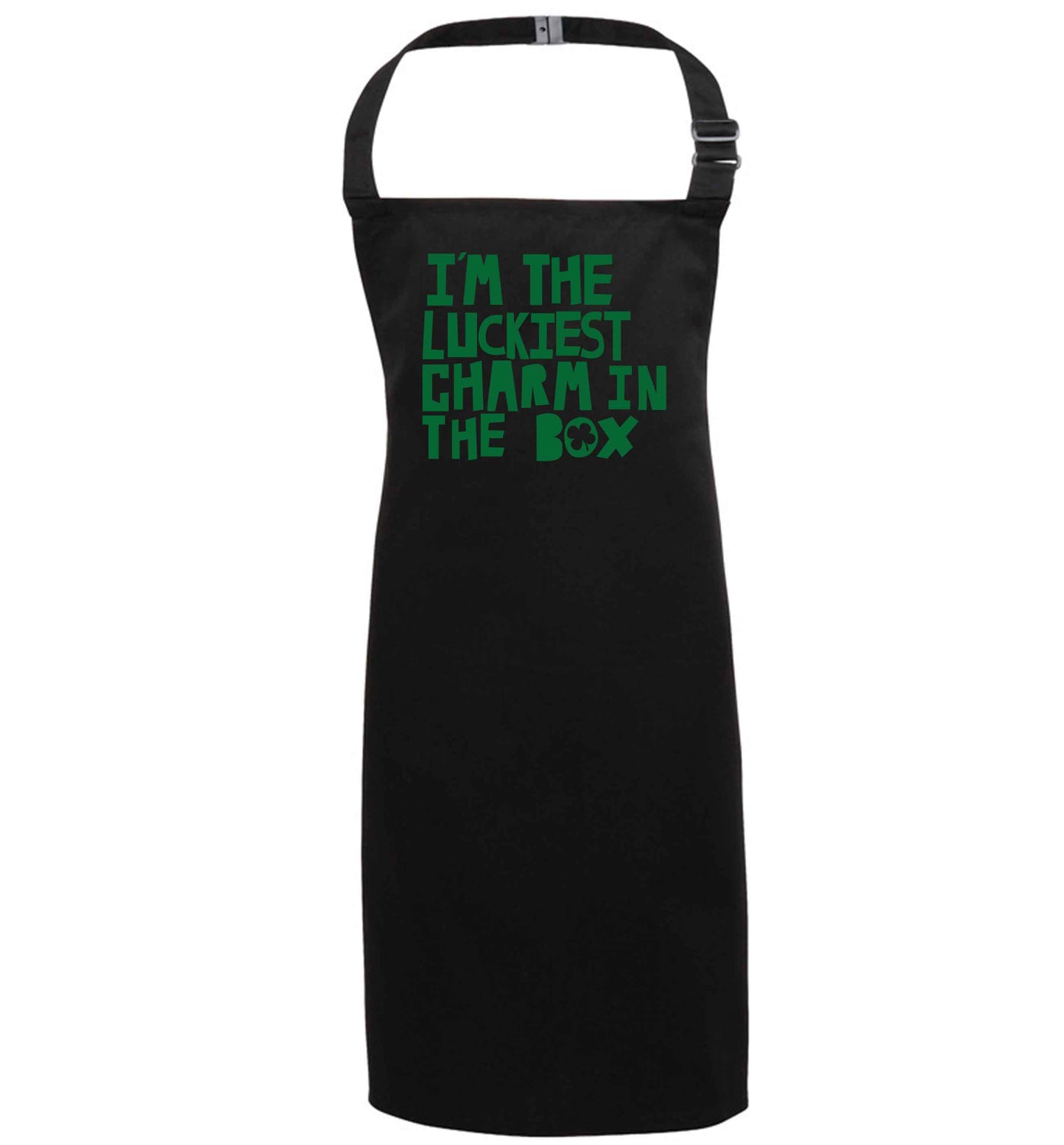 I'm the luckiest charm in the box black apron 7-10 years