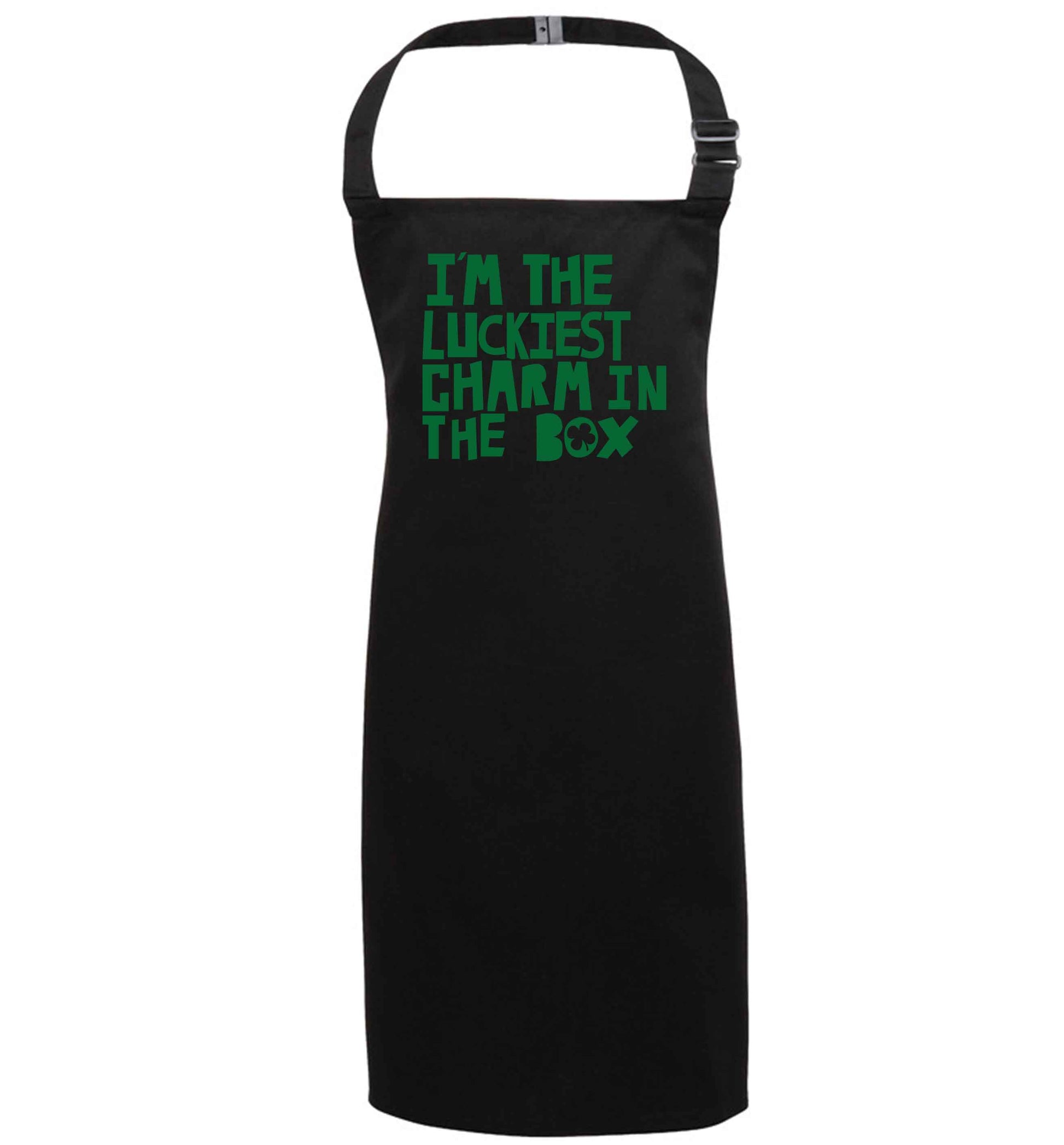 I'm the luckiest charm in the box black apron 7-10 years