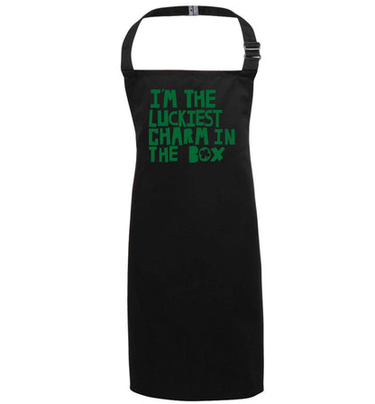 I'm the luckiest charm in the box black apron 7-10 years