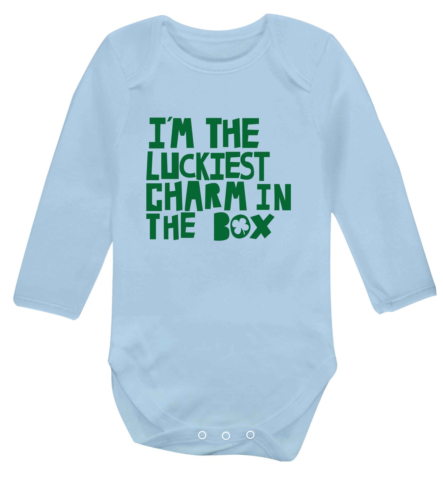 I'm the luckiest charm in the box baby vest long sleeved pale blue 6-12 months