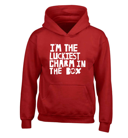 I'm the luckiest charm in the box children's red hoodie 12-13 Years