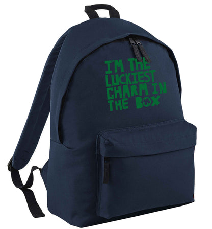 I'm the luckiest charm in the box navy childrens backpack