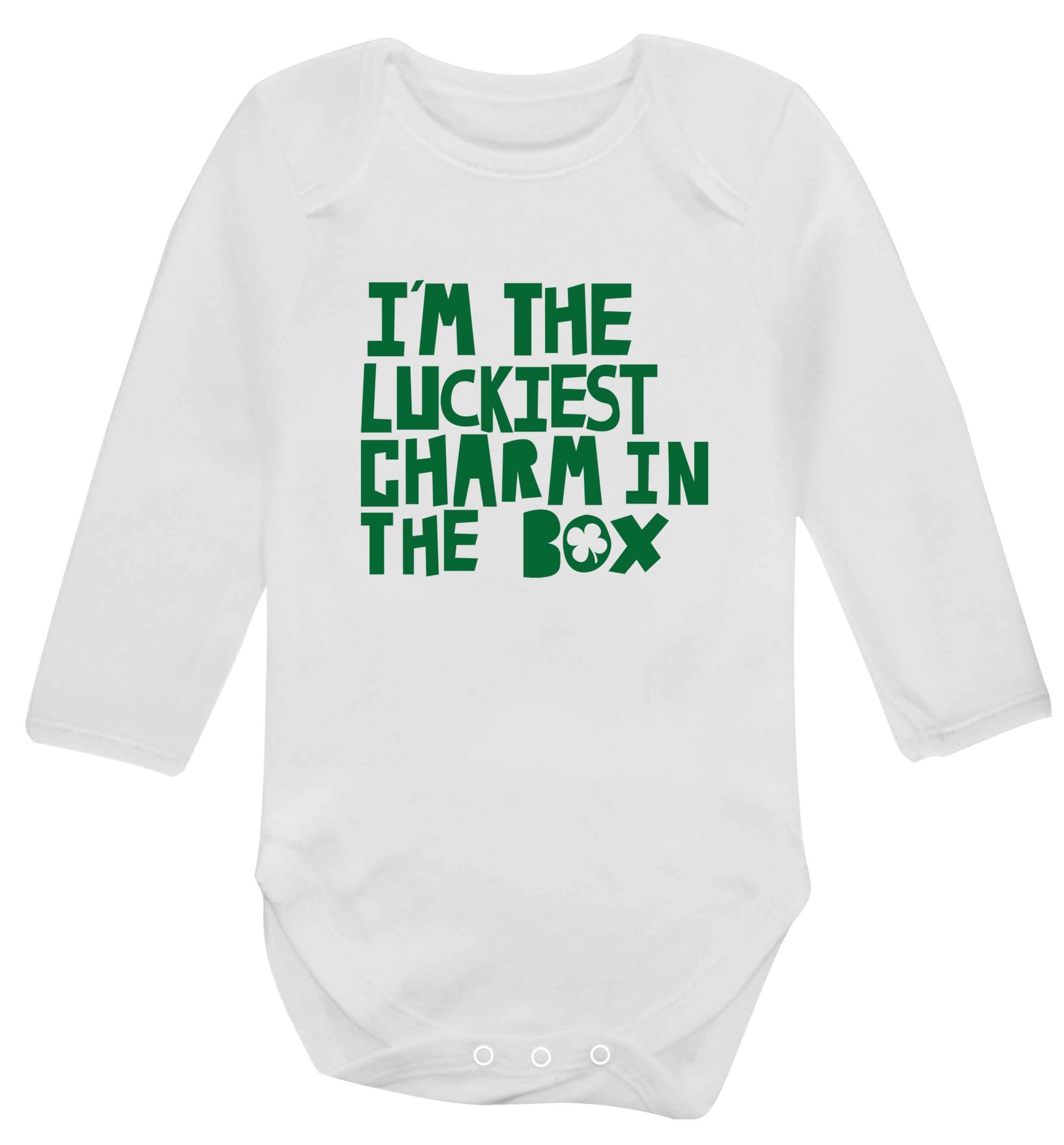 I'm the luckiest charm in the box baby vest long sleeved white 6-12 months