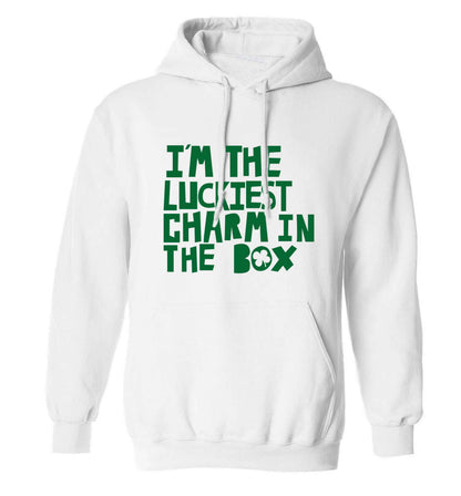 I'm the luckiest charm in the box adults unisex white hoodie 2XL