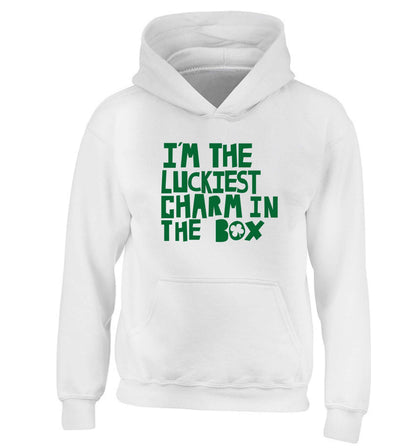 I'm the luckiest charm in the box children's white hoodie 12-13 Years