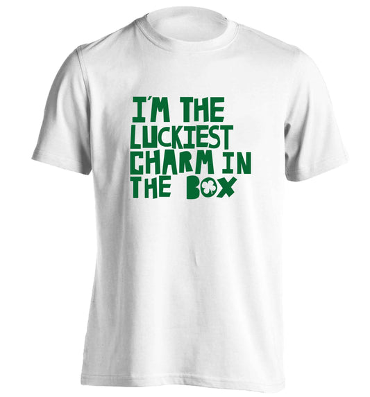 I'm the luckiest charm in the box adults unisex white Tshirt 2XL