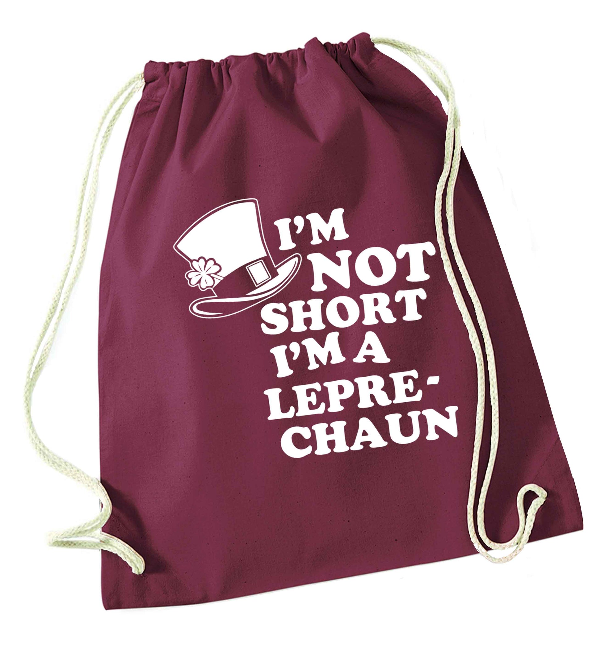 I'm not short I'm a leprechaun maroon drawstring bag
