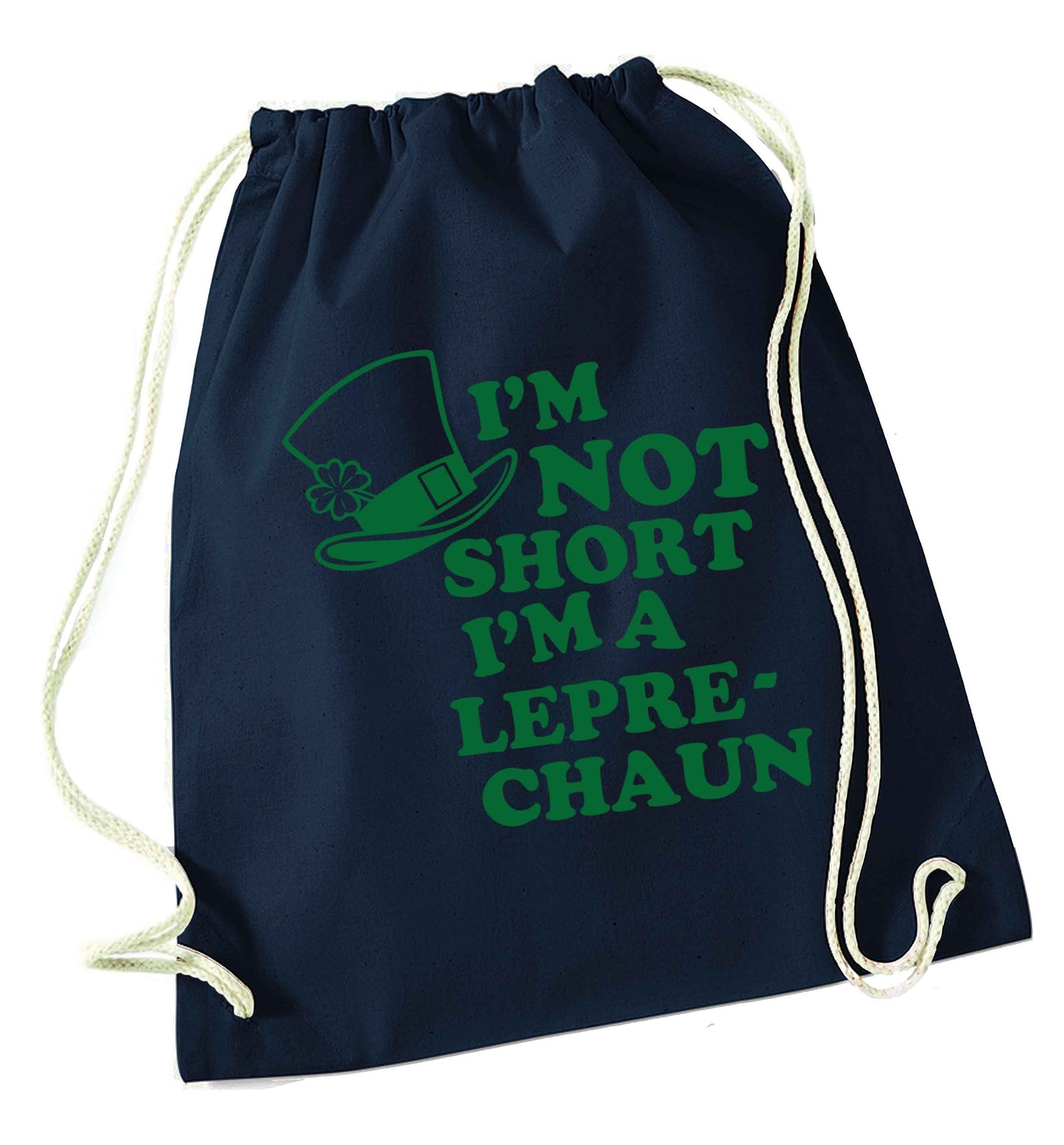 I'm not short I'm a leprechaun navy drawstring bag