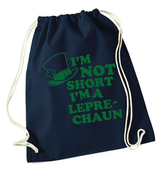 I'm not short I'm a leprechaun navy drawstring bag