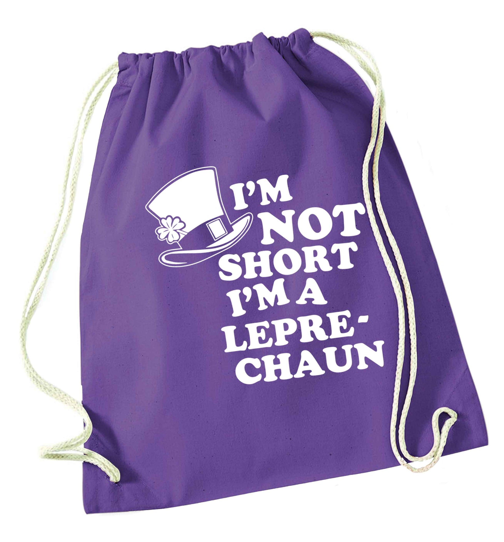 I'm not short I'm a leprechaun purple drawstring bag