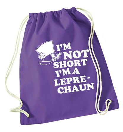 I'm not short I'm a leprechaun purple drawstring bag