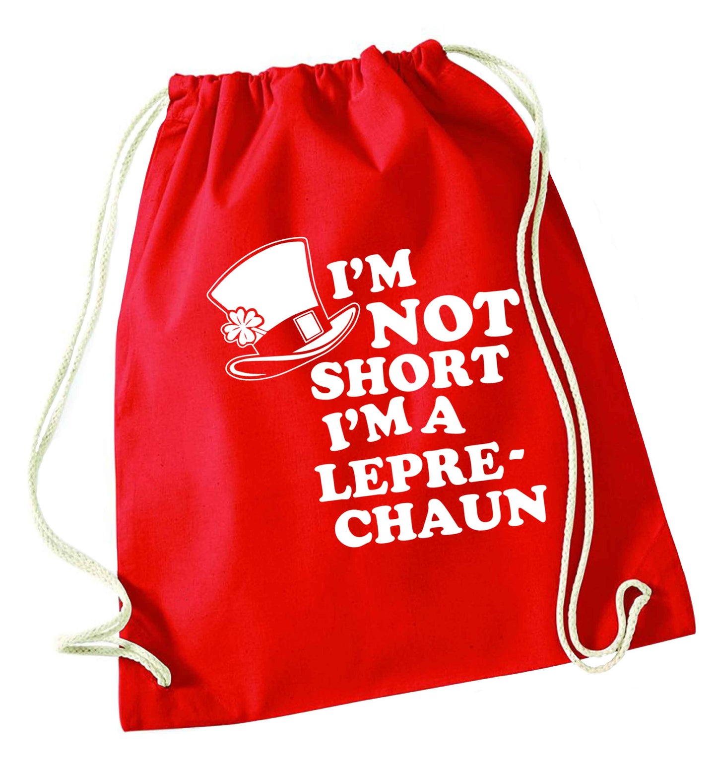 I'm not short I'm a leprechaun red drawstring bag 