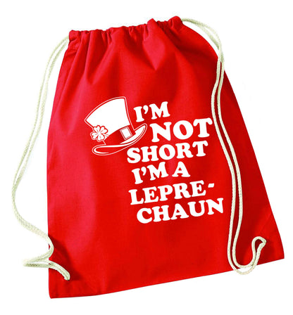 I'm not short I'm a leprechaun red drawstring bag 