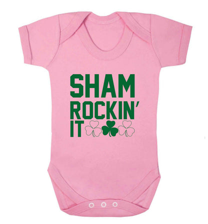 Shamrockin' it baby vest pale pink 18-24 months