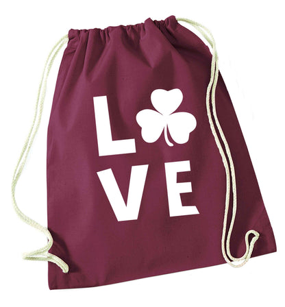 Shamrock love maroon drawstring bag