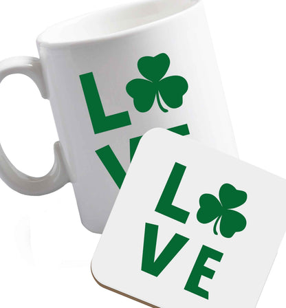10 oz Favourite Type Pan Pancake ceramic mug and coaster set right handed