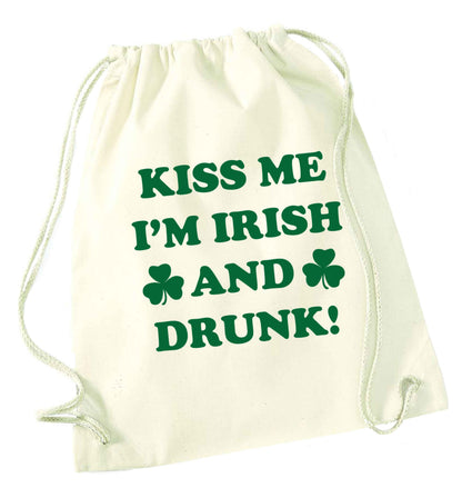 Kiss me I'm Irish and drunk natural drawstring bag