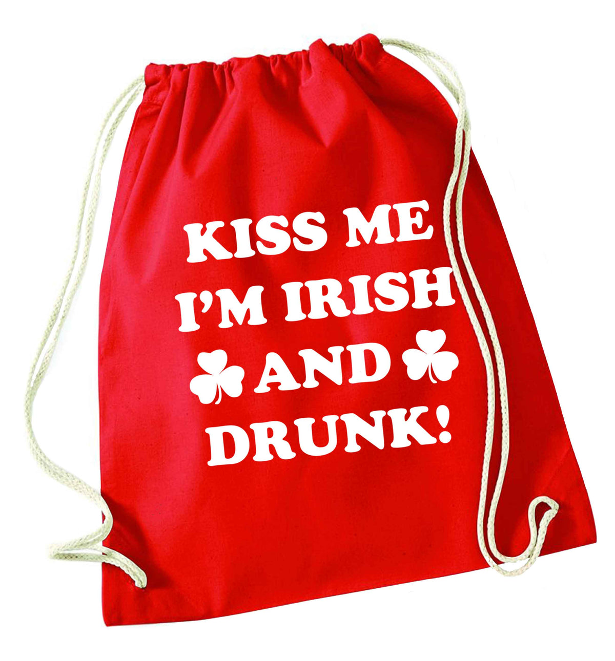 Kiss me I'm Irish and drunk red drawstring bag 