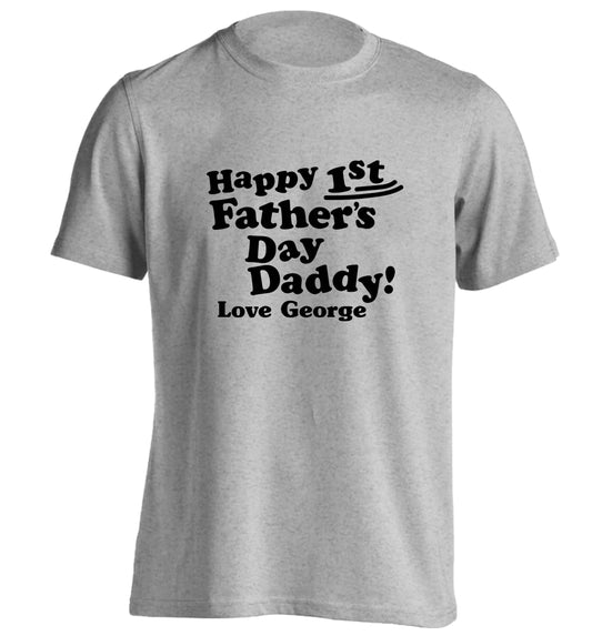 Personalised Happy first father's day daddy  adults unisex grey Tshirt 2XL