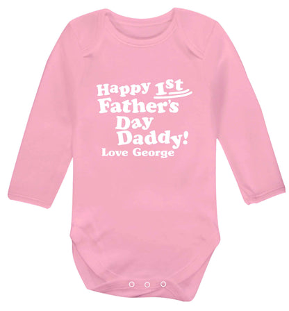 Personalised Happy first father's day daddy  baby vest long sleeved pale pink 6-12 months