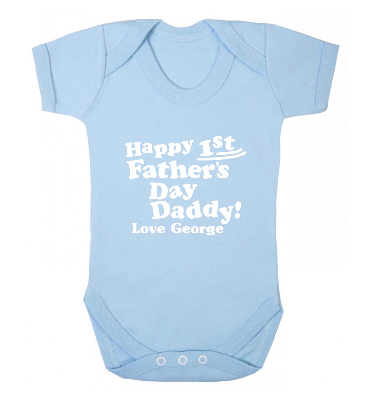 Happy first Fathers Day daddy love personalised baby vest pale blue 18-24 months
