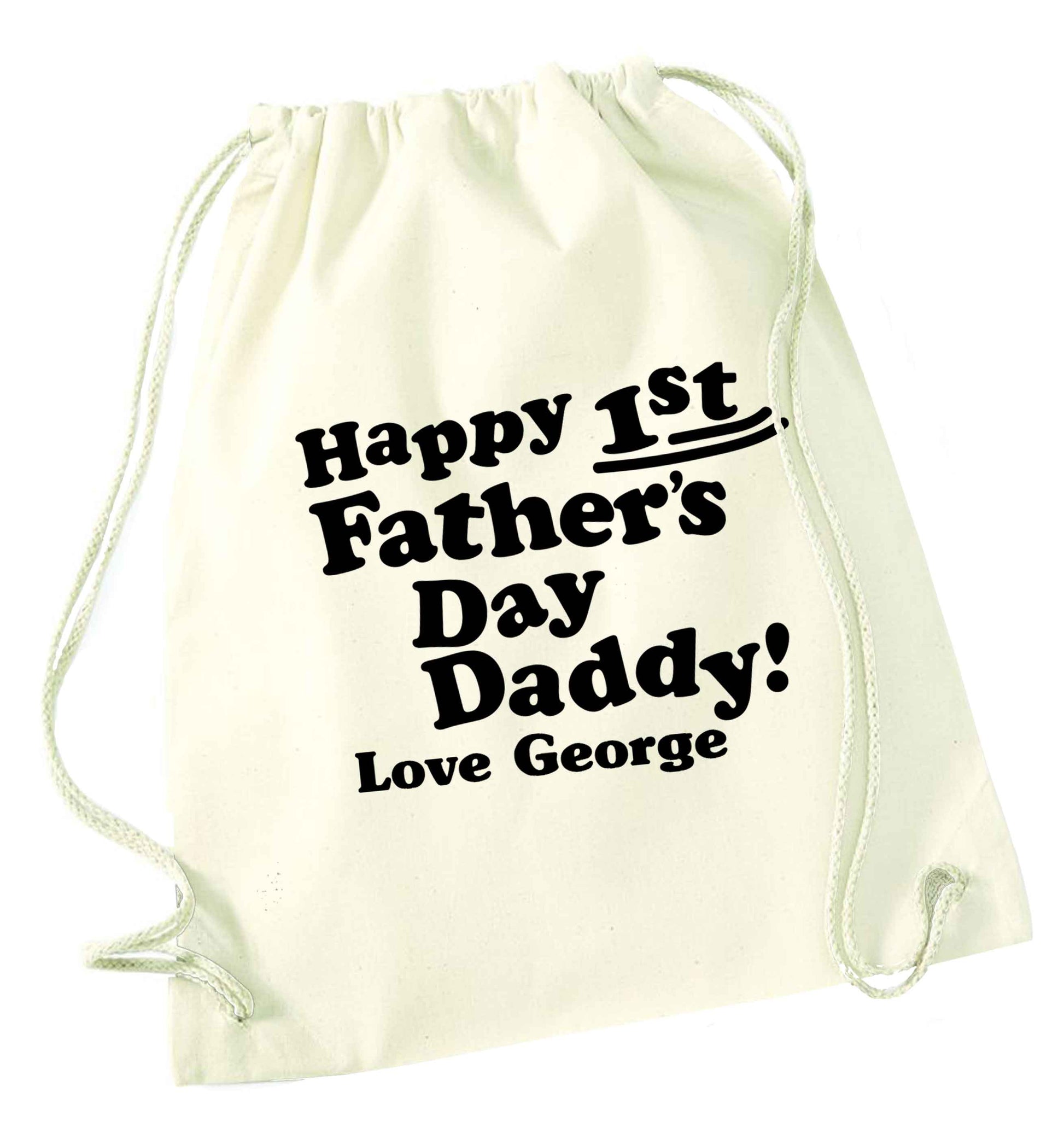 Happy first Fathers Day daddy love personalised natural drawstring bag