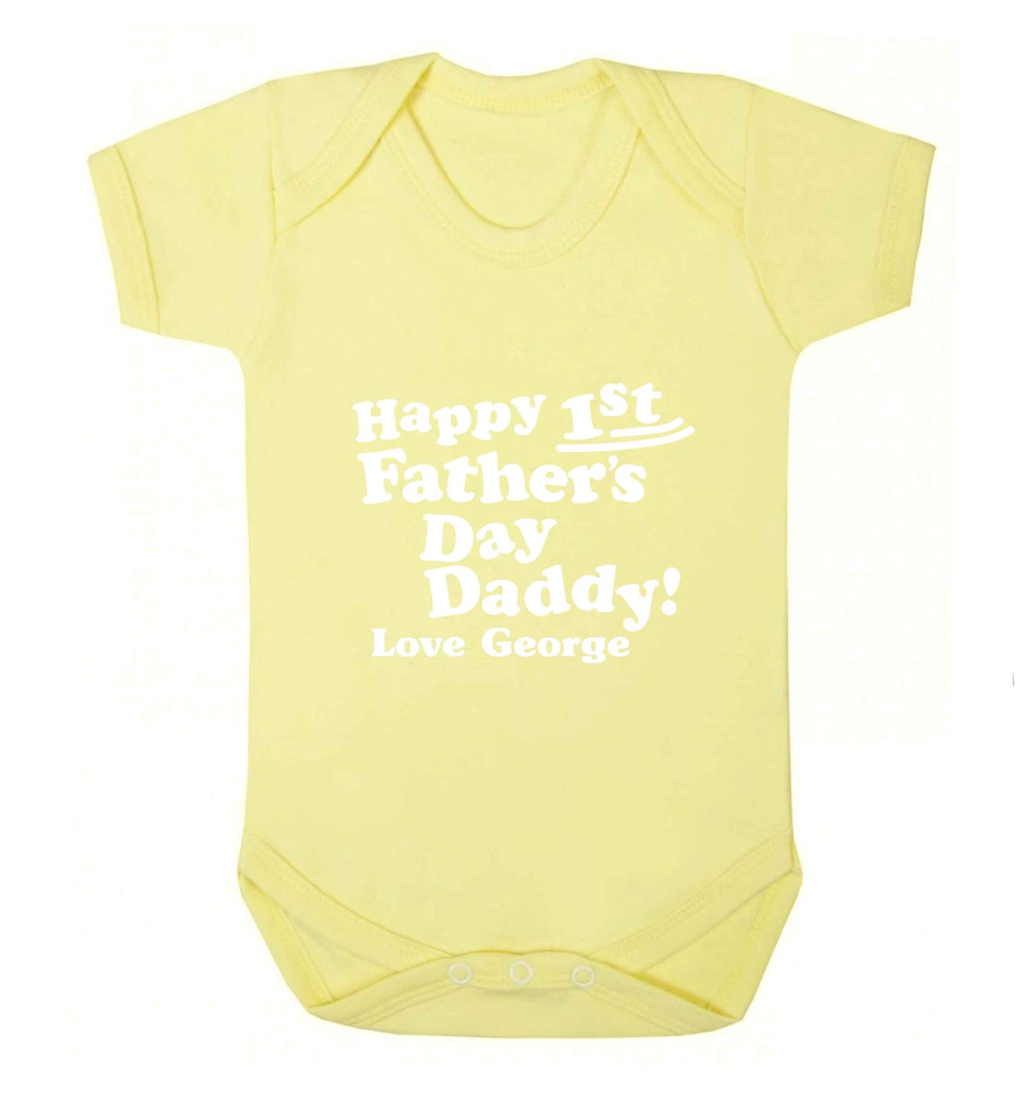 Happy first Fathers Day daddy love personalised baby vest pale yellow 18-24 months