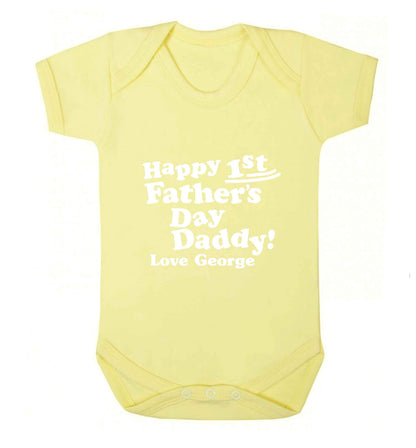 Happy first Fathers Day daddy love personalised baby vest pale yellow 18-24 months