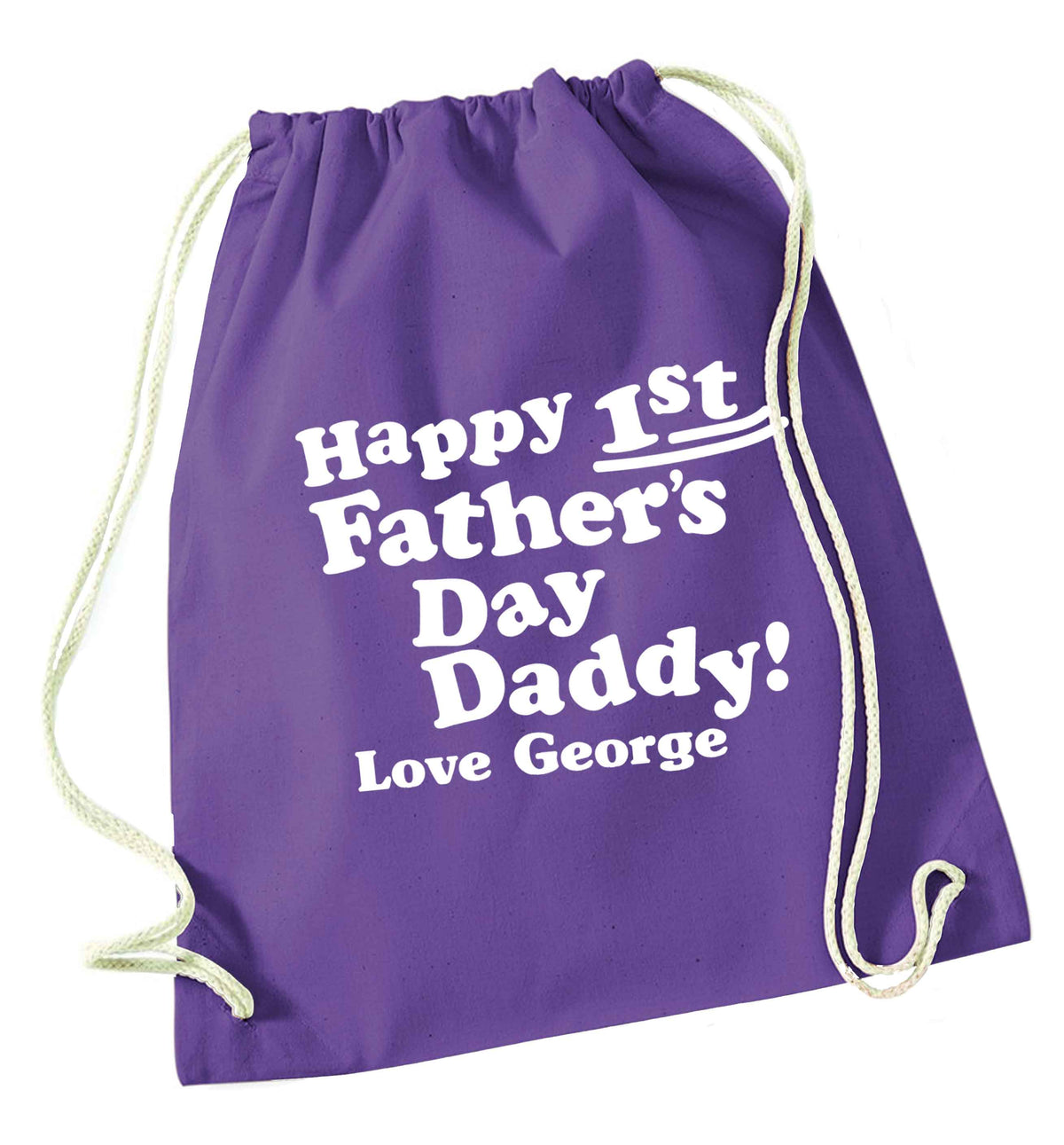 Personalised Happy first father's day daddy  purple drawstring bag