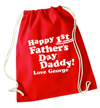 Personalised Happy first father's day daddy  red drawstring bag 