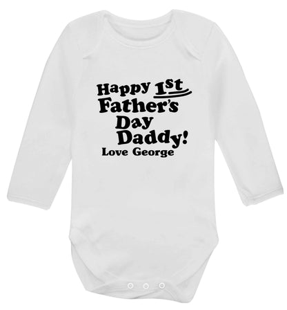 Personalised Happy first father's day daddy  baby vest long sleeved white 6-12 months
