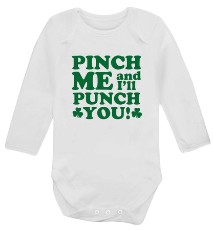 Pinch me and I'll punch you baby vest long sleeved white 6-12 months