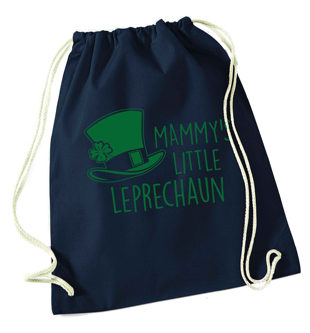 Mammy's little leprechaun navy drawstring bag