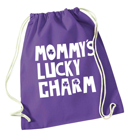 Mommy's lucky charm purple drawstring bag