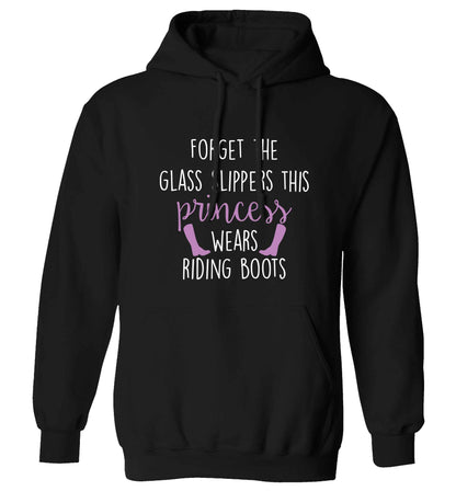 Forget the glass slippers this princess wears riding boots adults unisex black hoodie 2XL