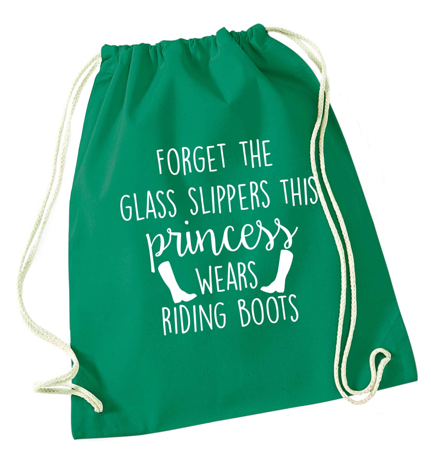 Forget the glass slippers this princess wears riding boots green drawstring bag