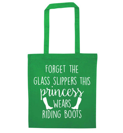 Forget the glass slippers this princess wears riding boots green tote bag
