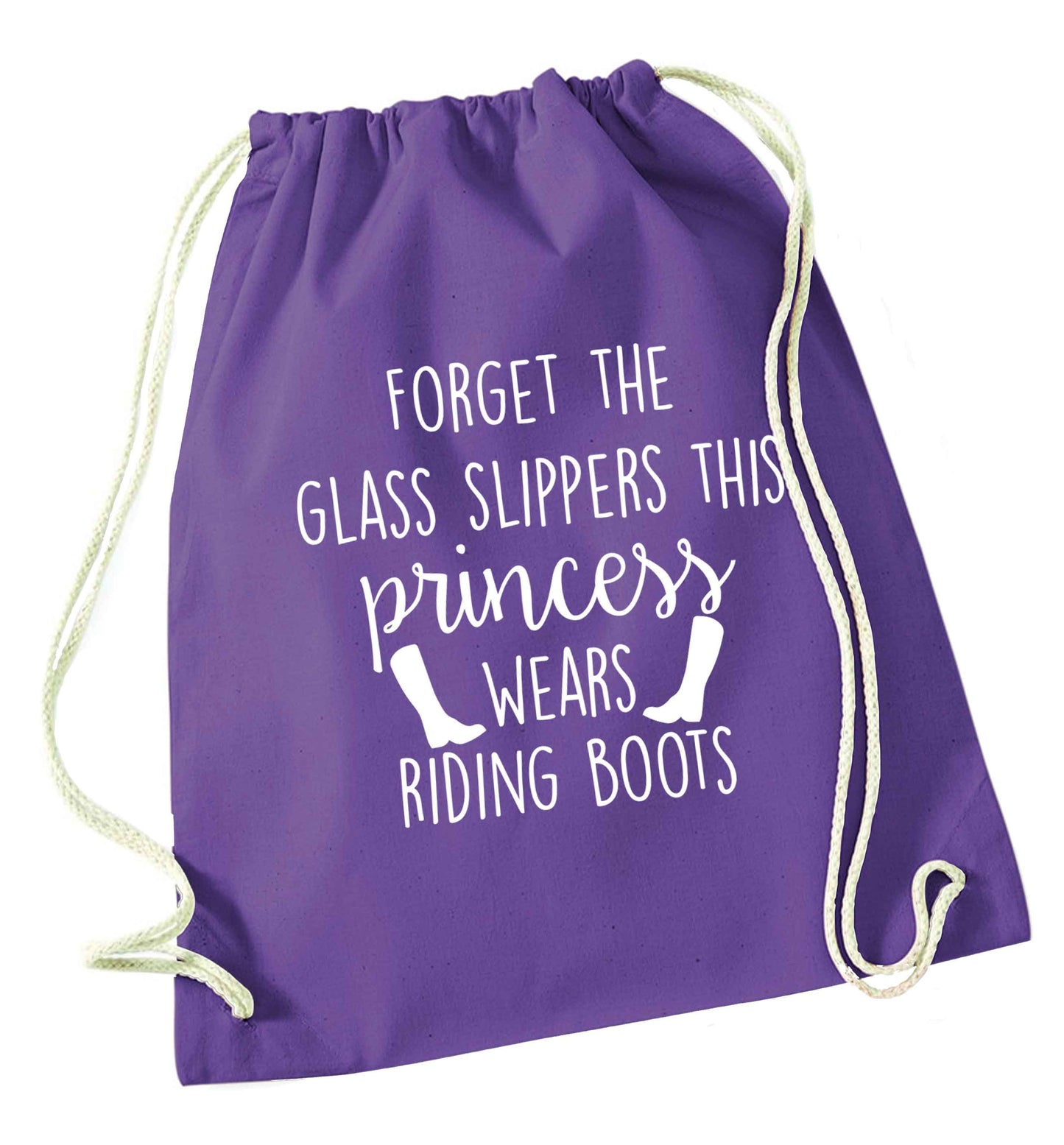 Forget the glass slippers this princess wears riding boots purple drawstring bag