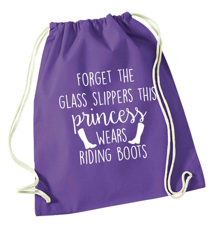 Forget the glass slippers this princess wears riding boots purple drawstring bag